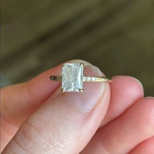 Radiant cut Moissanite engagement ring.